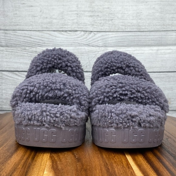 UGG Oh Fluffita Platform Genuine Shearling Slingback Slipper Sandal Shade Purple - Picture 7 of 12